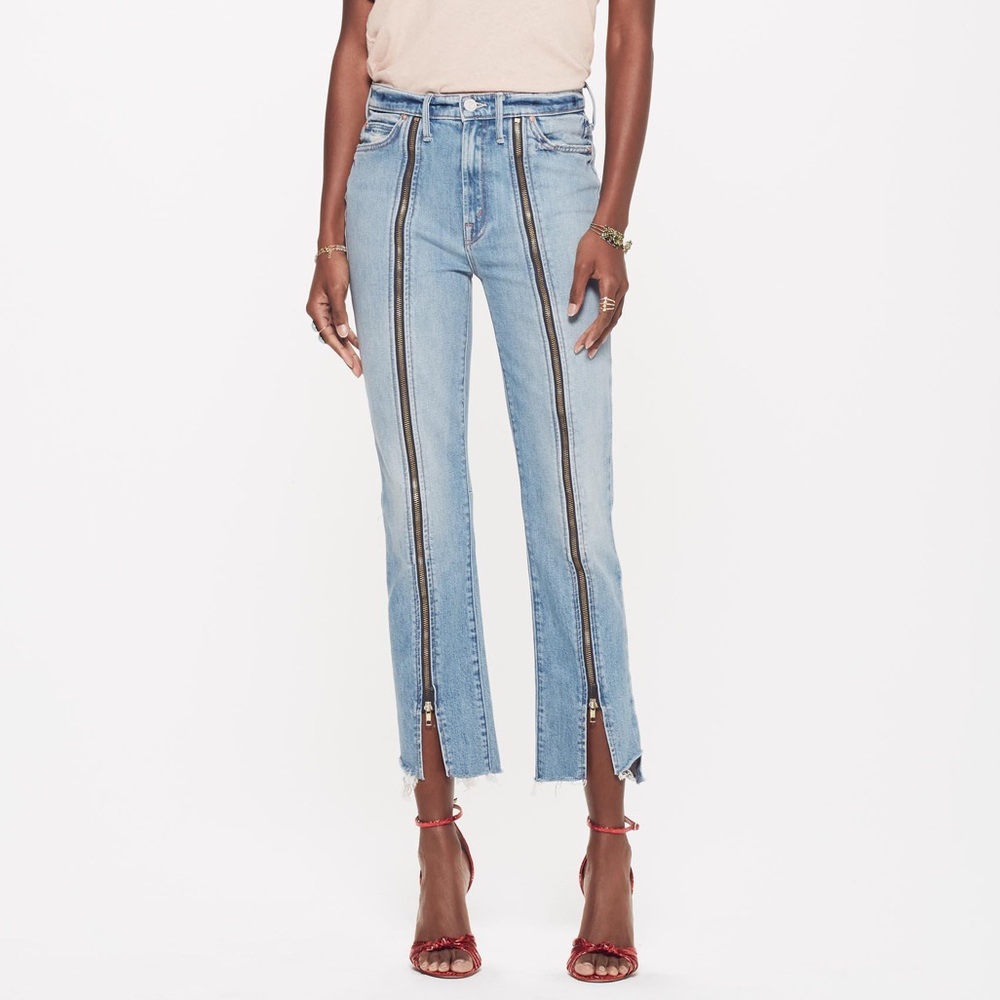 Mother Denim High Waisted Rascal Zip Step Fray